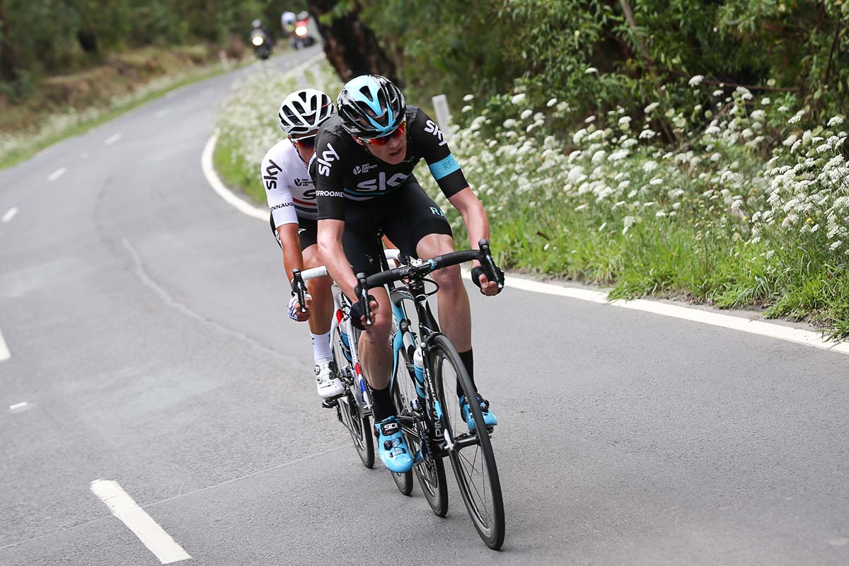 Chris Froome e Peter Kennaugh in fuga (foto Con Chronis)