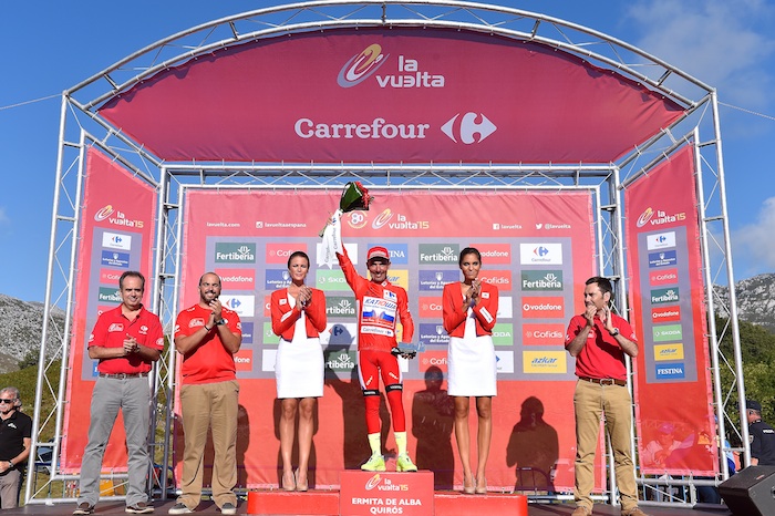Cycling: 70th Tour of Spain 2015 / Stage 16 Podium/ RODRIGUEZ Joaquim (ESP) Red Leader Jersey/ Celebration Joie Vreugde/ Luarca - Ermita de Alba. Quiros 1.185m (185Km) Rit Etape / Vuelta Tour d'Espagne Ronde van Spanje /(c)Tim De Waele