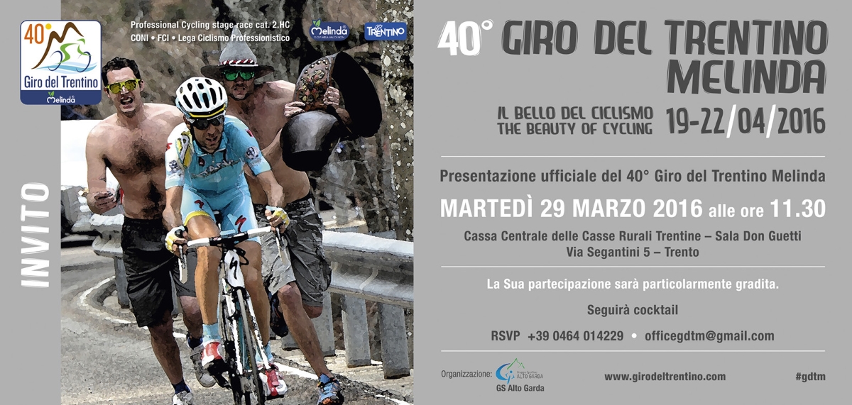 Il flyer della presentazione del Giro del Trentino Melinda 2016