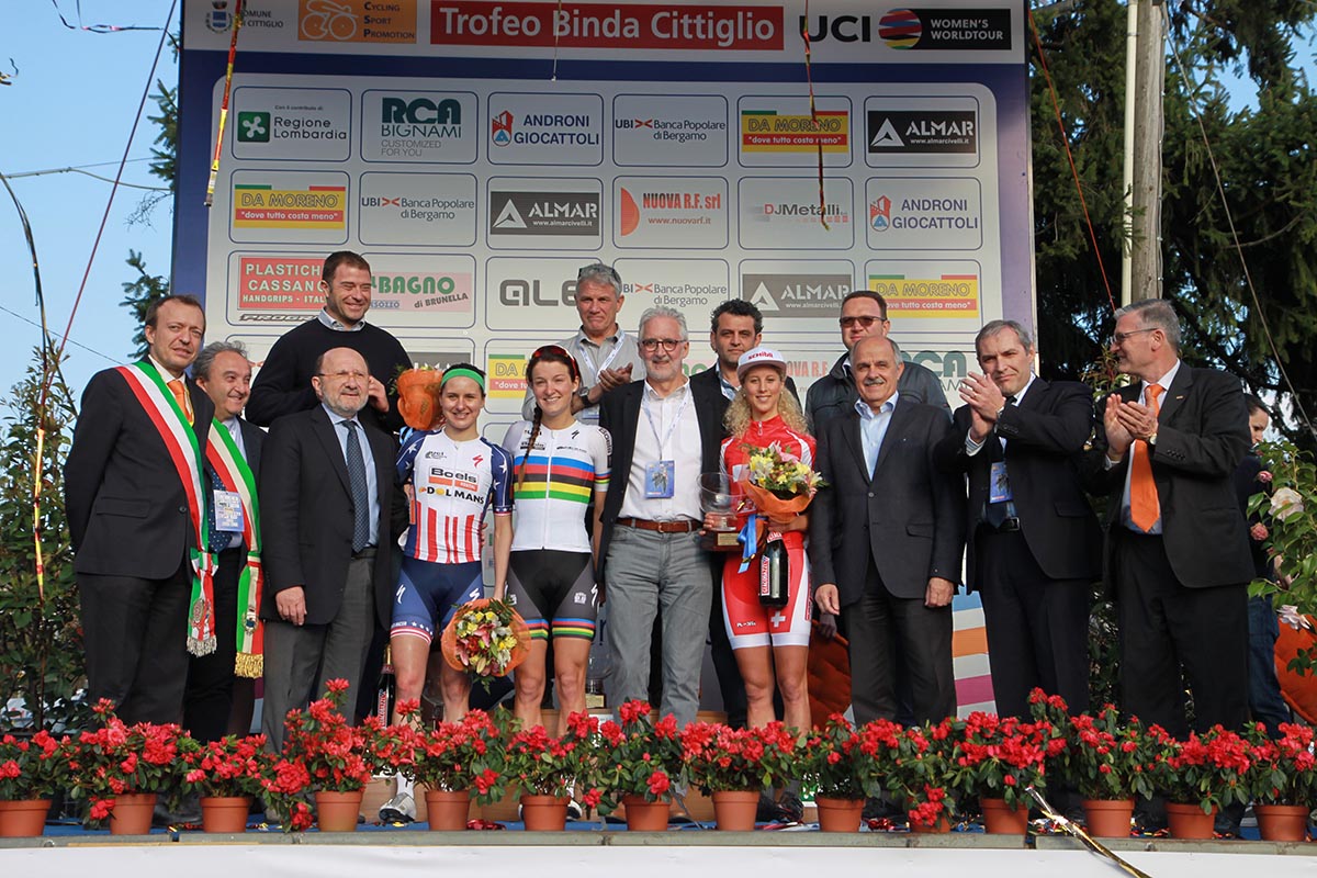 Il podio al gran completo al Trofeo Binda 2016