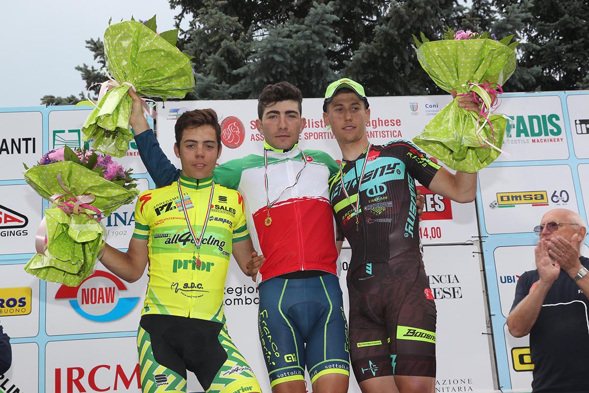 Il podio del Campionato Italiano Juniores 2015 con Bevilacqua, Colnaghi e Huber