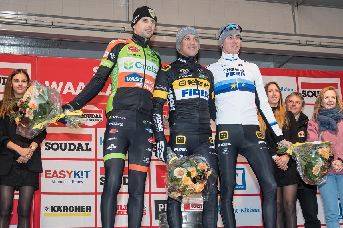 Il podio maschile del Waaslandcross di Sint-Niklaas