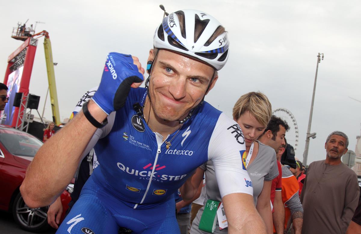 Marcel Kittel festeggia la vittoria nella seconda tappa dell'Abu Dhabi Tour 2017