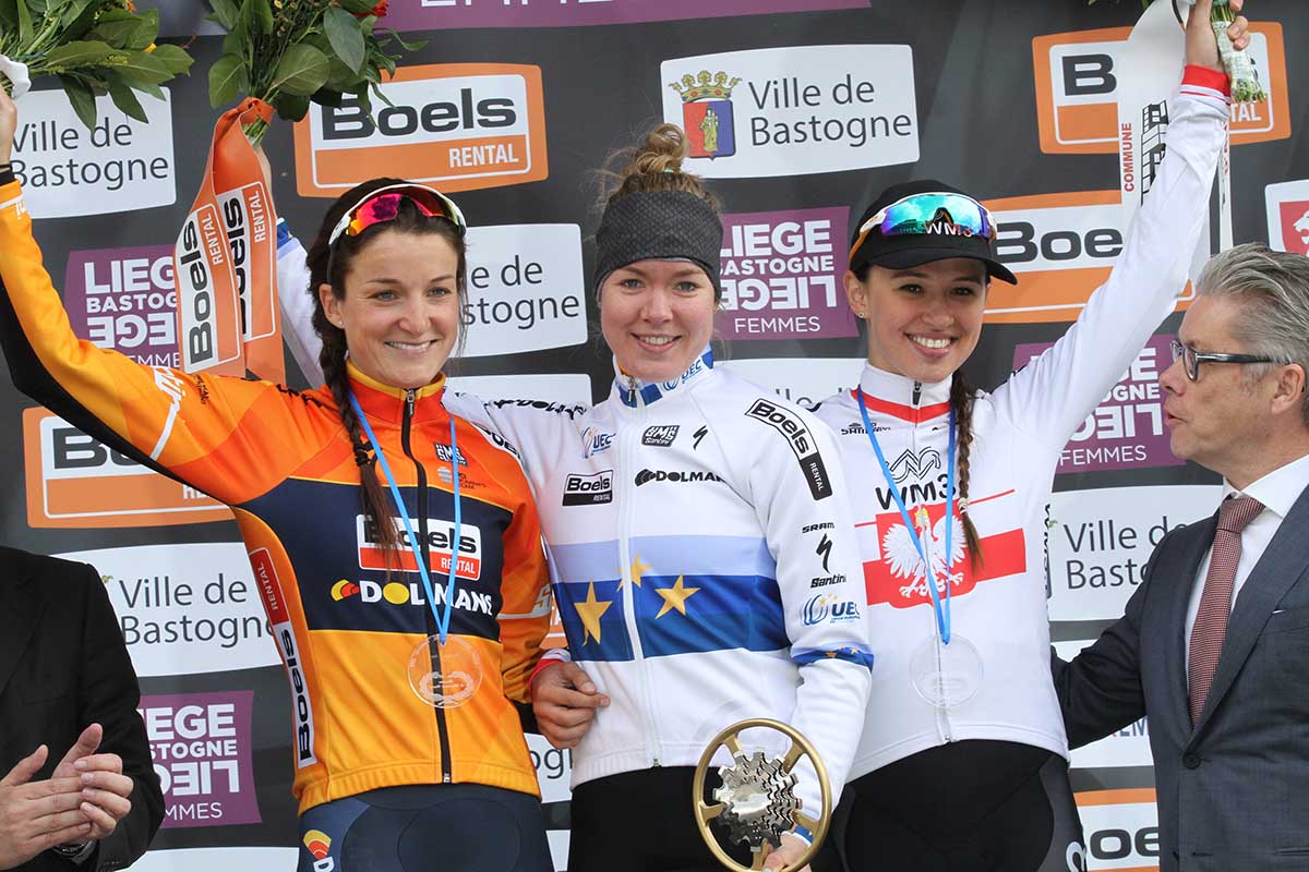 Il podio della Liegi-Bastogne-Liegi femminile 2017 