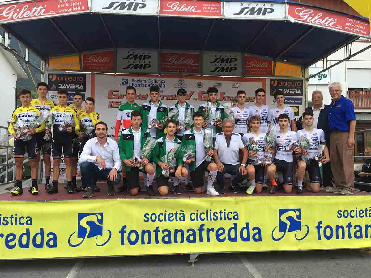 Il podio della cronosquadre del Giro del Friuli Juniores 2017