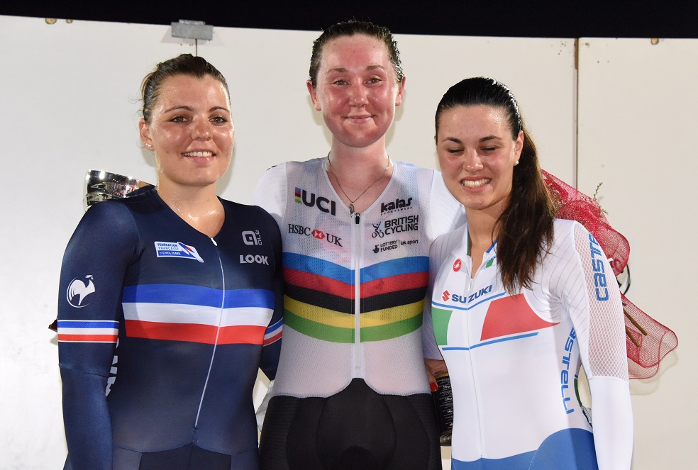 Il podio dell'Omnium con Viviani e Lamon sui primi due gradini