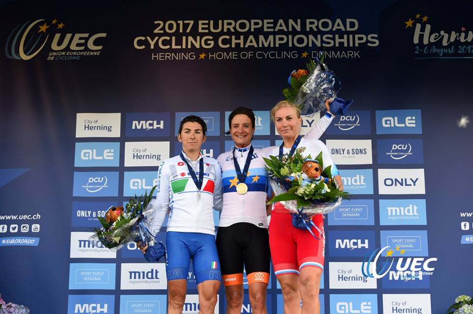 Il podio del Campionato Europeo strada Donne Elite