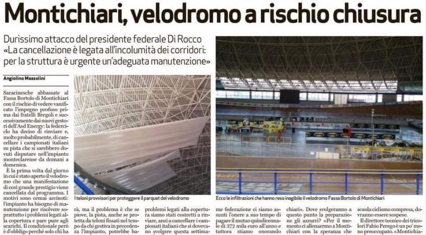 Un ritaglio dell'articolo di Bresciaoggi con la foto dei teloni