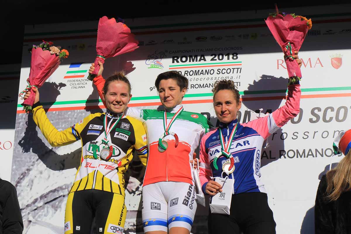 Il podio del Campionato Italiano Ciclocross Donne Under 23 vinto da Chiara Teocchi