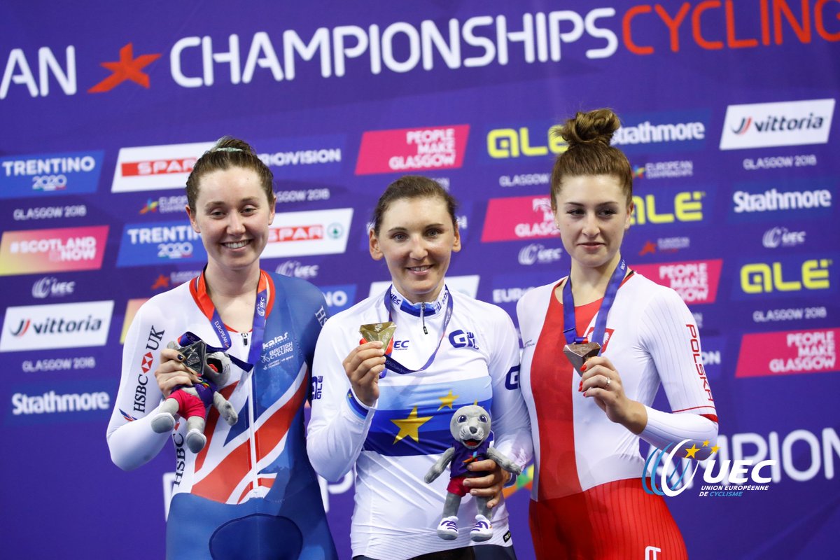 Il podio del Campionato Europeo Inseguimento a squadre vinto da Lisa Brennauer
