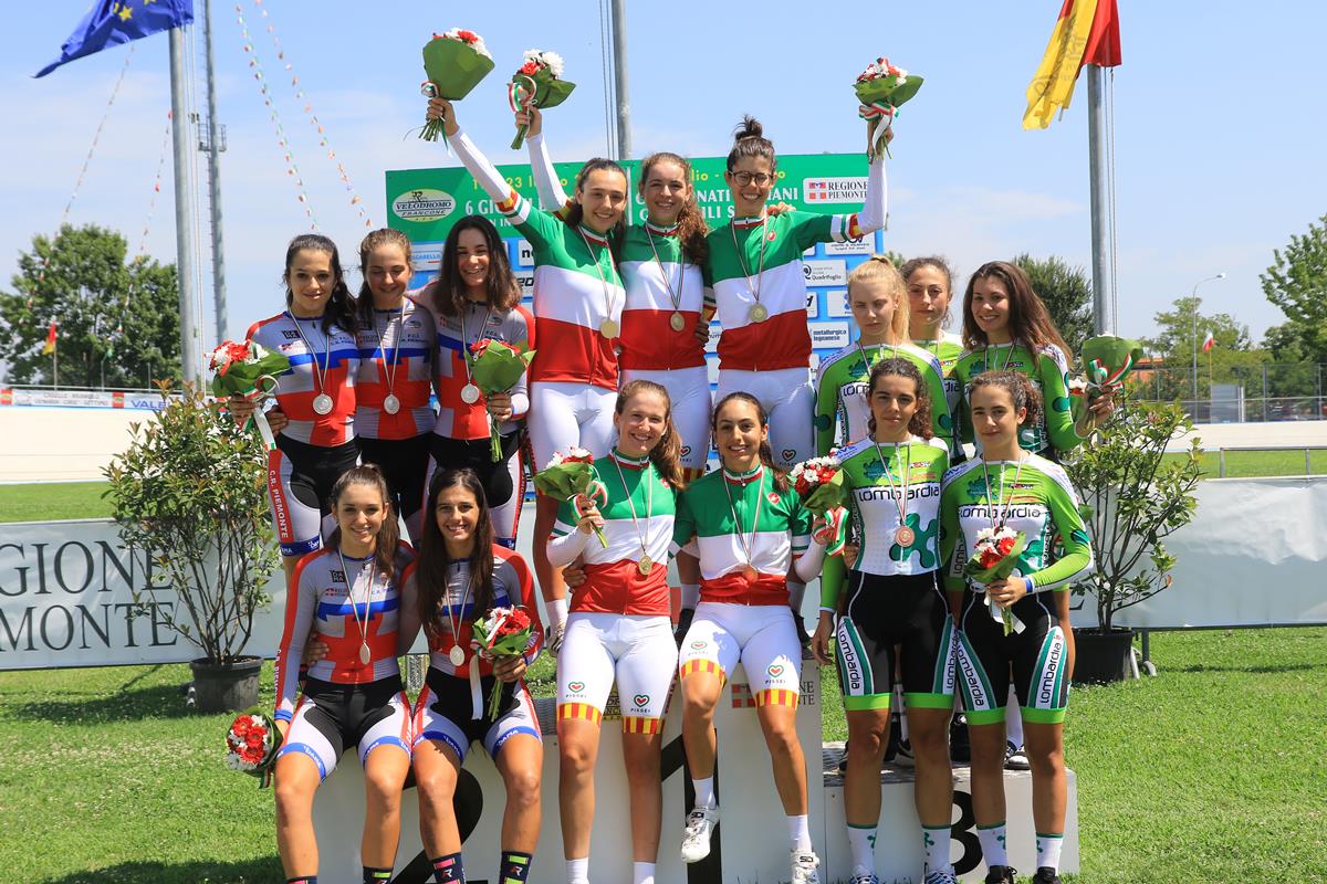 Il podio del Campionato Italiano Inseguimento a squadre Donne Allieve 