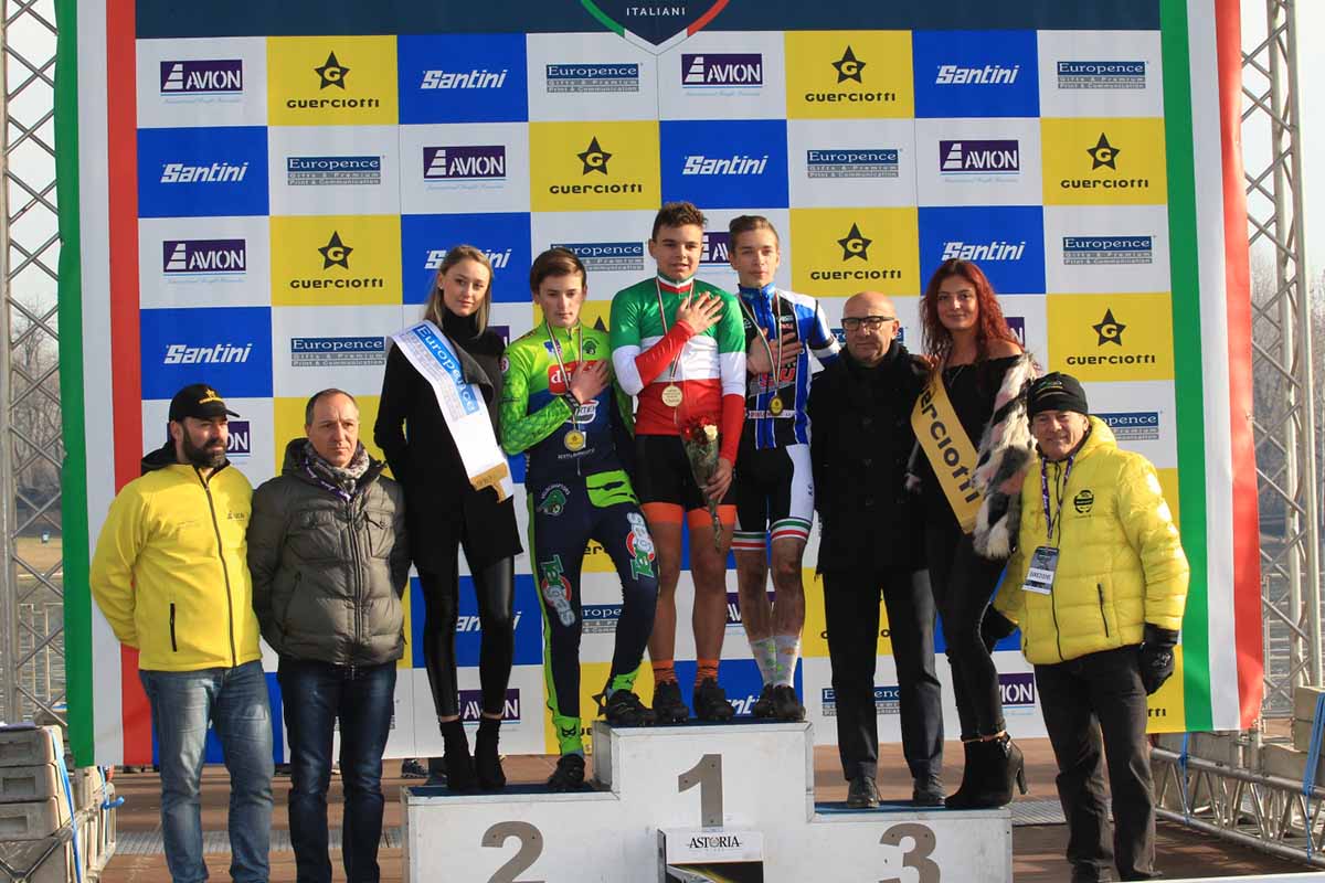 Il podio del Campionato Italiano Ciclocross Esordienti 1° anno vinto da Matteo Fiorin
