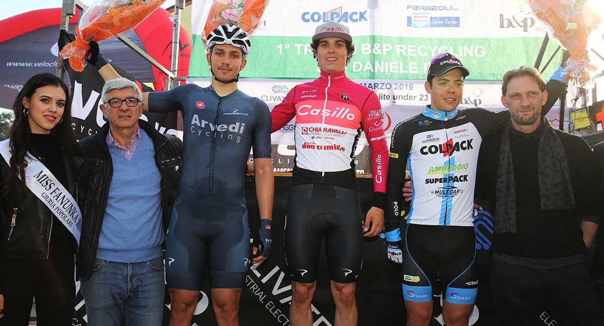 Il podio del 1° Trofeo Recycling a San Daniele Po (foto Rodella)