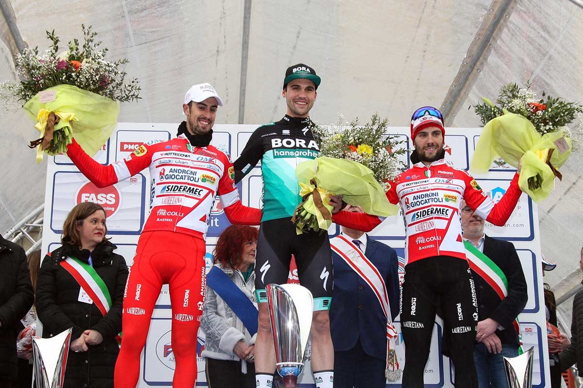 Il podio del Gp Industria & Artigianato di Larciano (foto BORA - hansgrohe / Bettiniphoto)