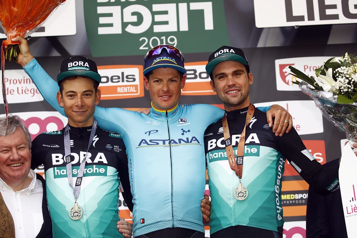 Il podio della Liegi-Bastogne-Liegi 2019 (foto BettiniPhoto)