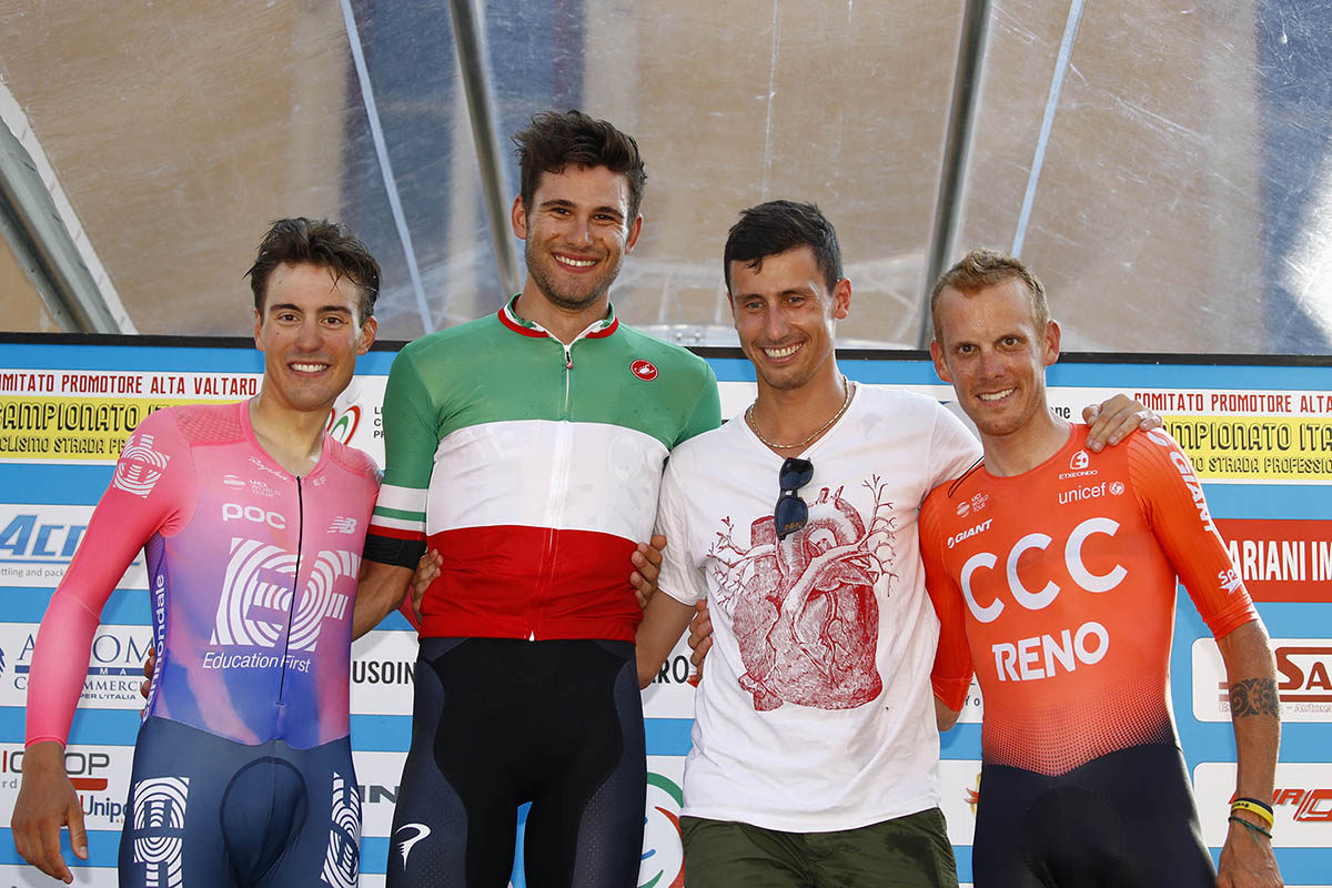 Il podio del Campionato Italiano a cronometro professionisti (foto BettiniPhoto)