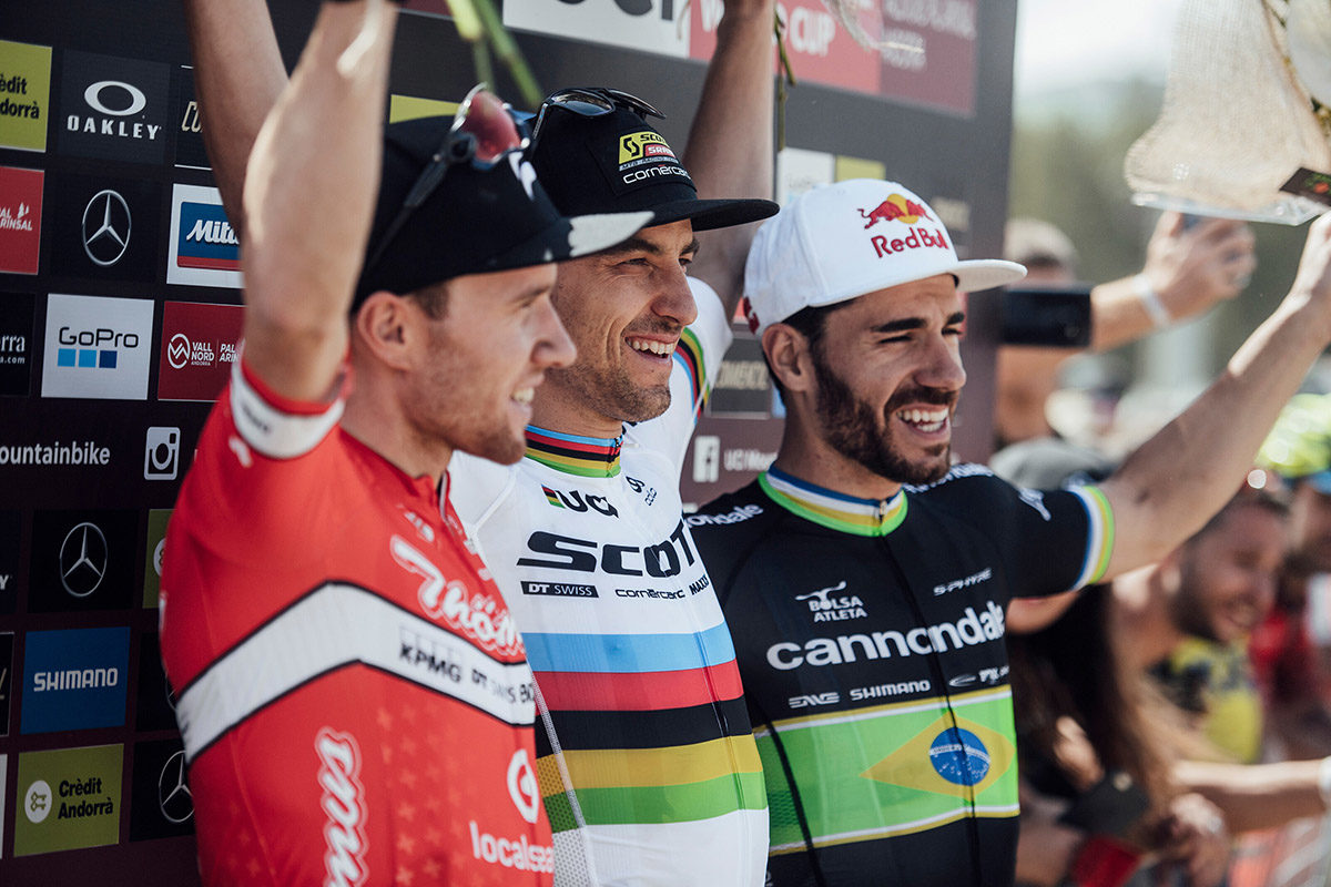 Matthias Flueckiger, Nino Schurter, Henrique Avancini sul podio di Vallnord