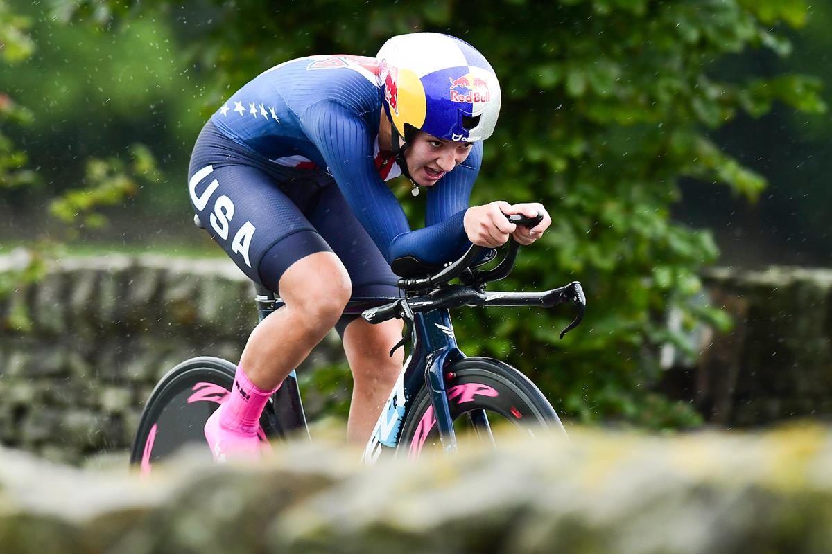 Chloé Dygert Owen in azione al Campionato del Mondo Donne Elite a cronometro 2019 (foto SWpix)