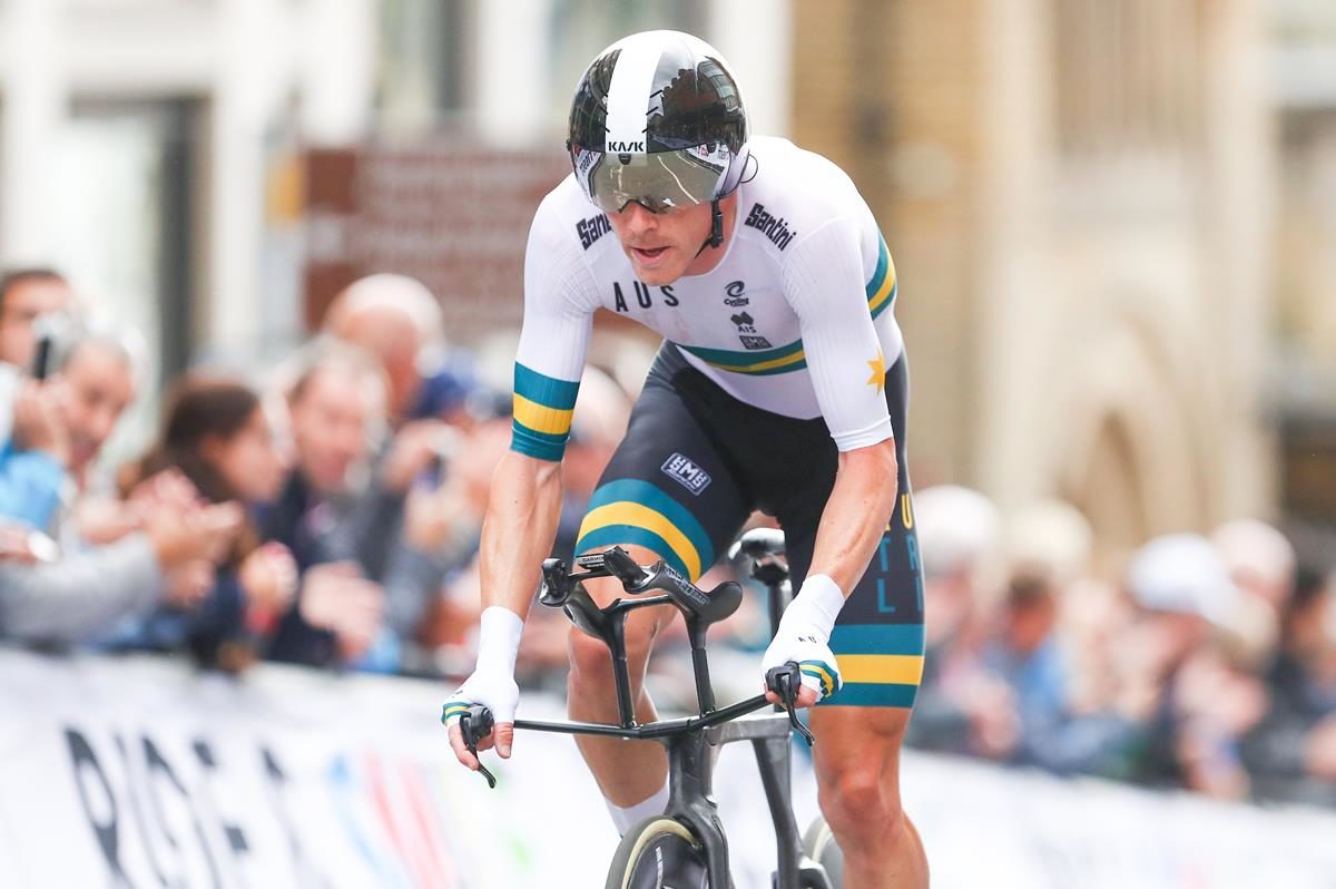 Rohan Dennis in azione al Mondiale a cronometro professionisti 2019 (foto SWPix)