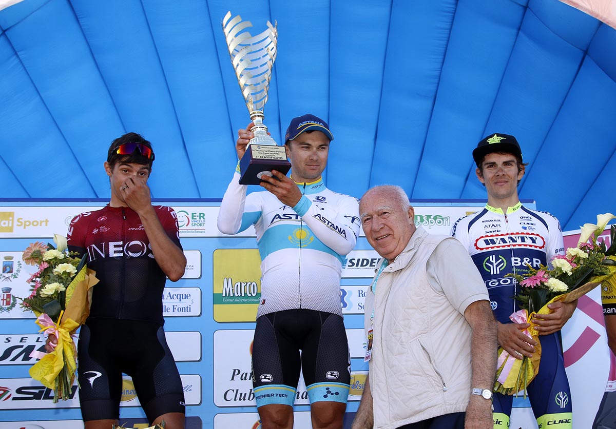 Il podio del Memorial Marco Pantani 2019 (foto Photobicicailotto)