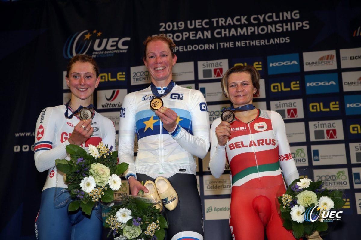 Il podio del Campionato Europeo Omnium femminile (foto UEC/BettiniPhoto)