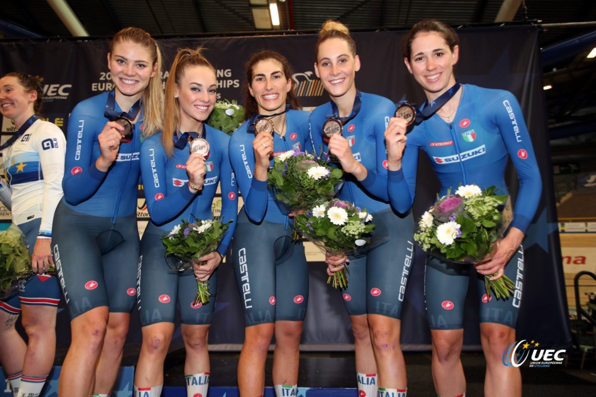 Il quartetto femminile medaglia di bronzo all'Europeo dell'Inseguimento a squadre (foto UEC/BettiniPhoto)