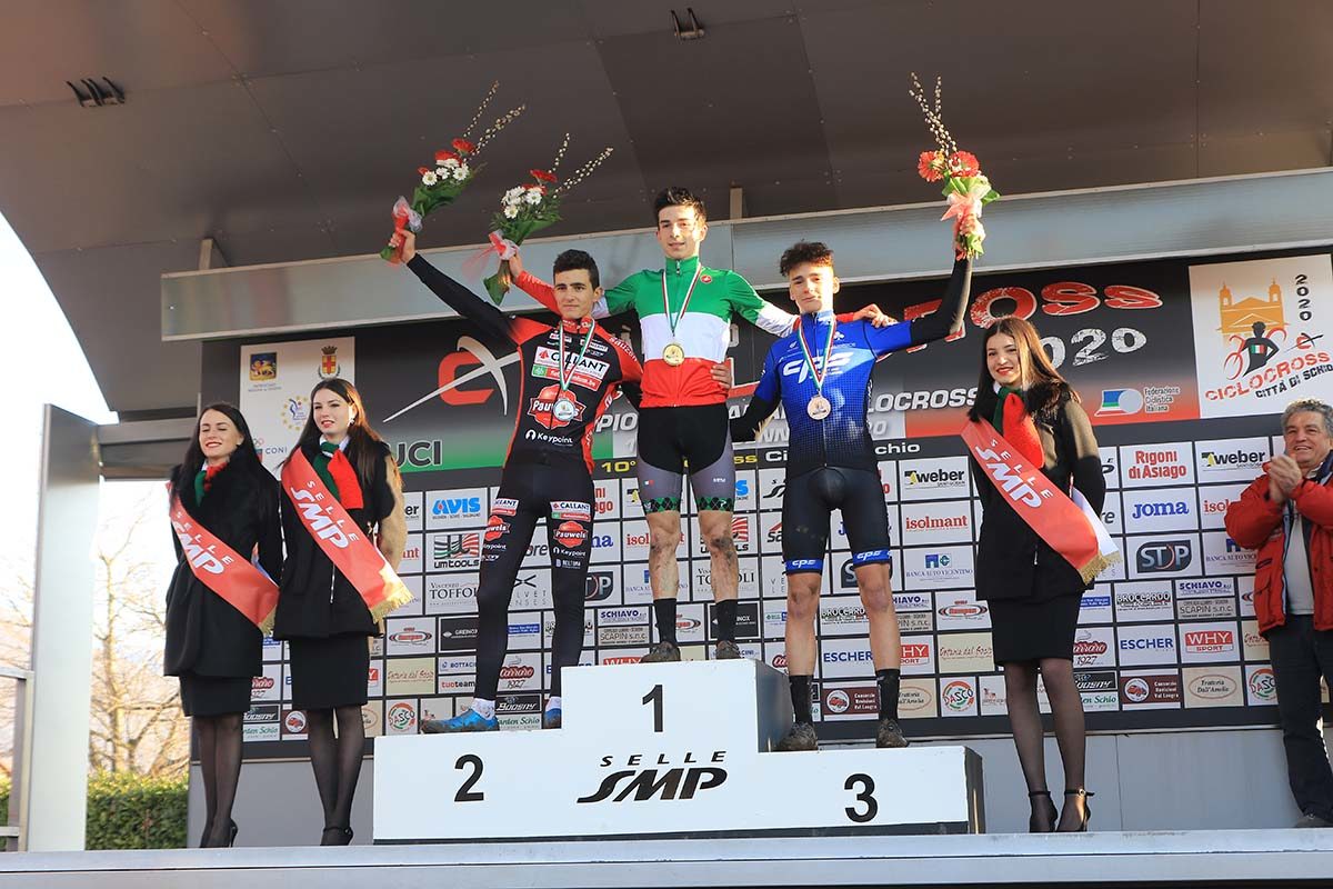 Il podio del Campionato Italiano di Ciclocross Juniores vinto da Davide De Pretto (foto Fabiano Ghilardi)