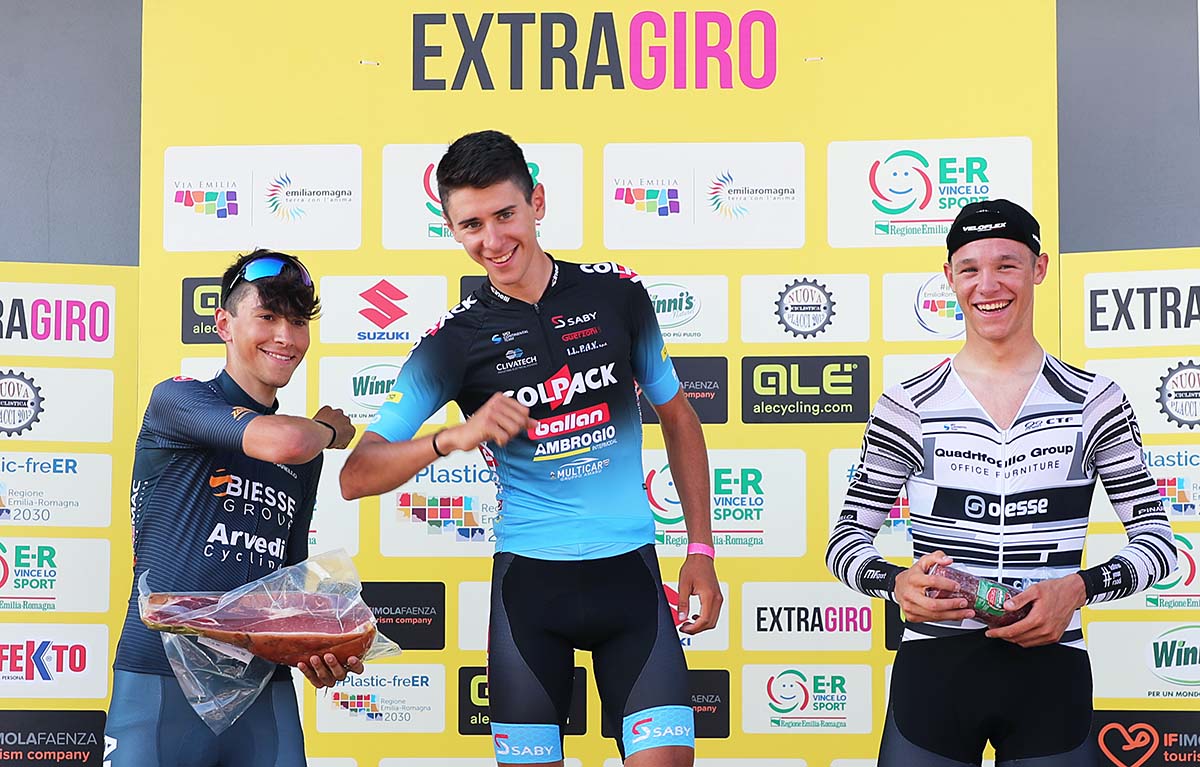 Il podio della cronometro Under 23 di Imola (foto Rodella)