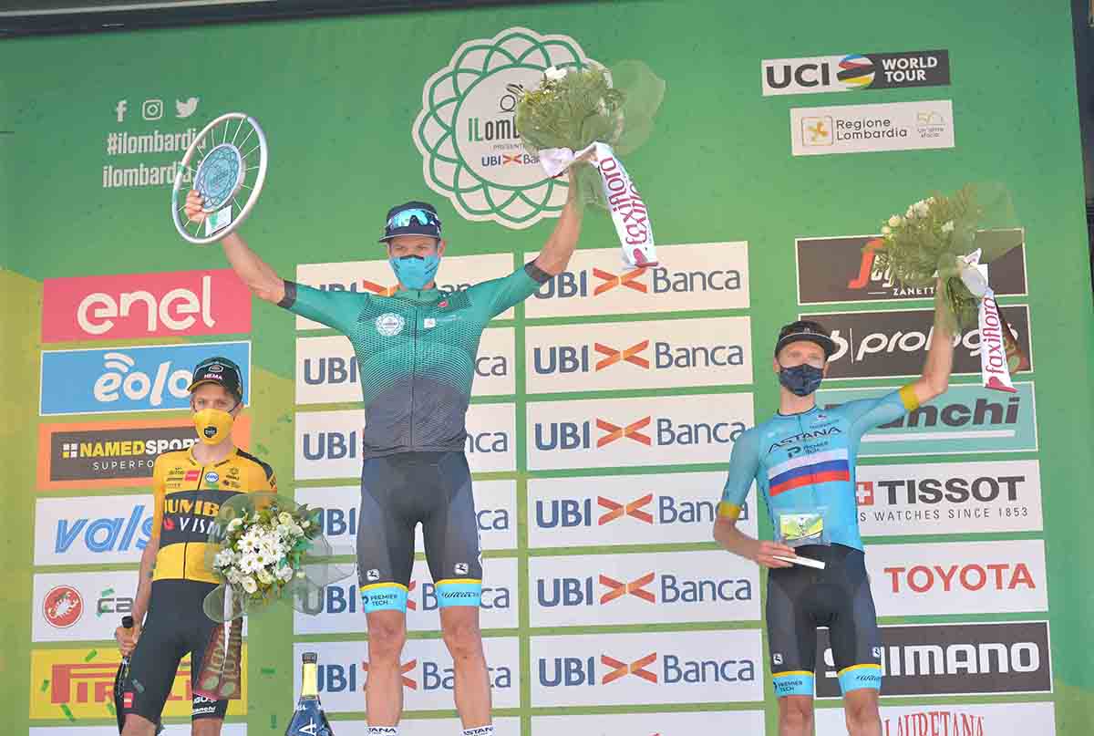 Il podio de Il Lombardia 2020 (foto Remo Mosna)