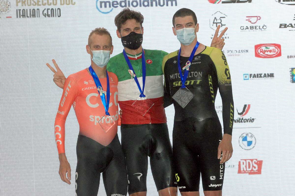 Il podio del Campionato Italiano a cronometro 2020 (foto Fabiano Ghilardi)