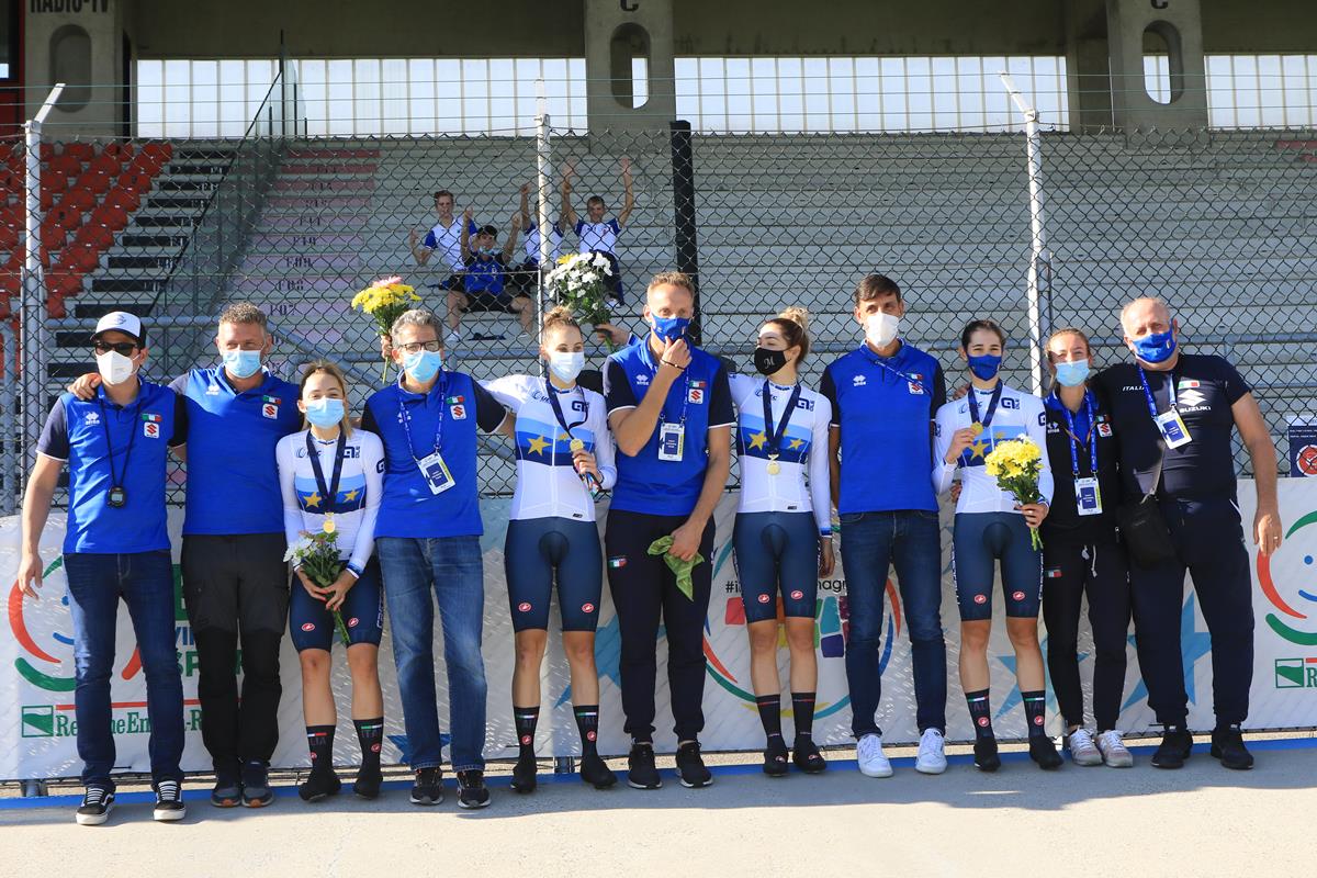 Le azzurre Under 23 vincono il Campionato Europeo dell'Inseguimento a squadre a Fiorenzuola (foto Fabiano Ghilardi)