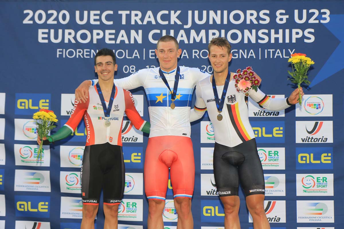 Il podio dell'Europeo Corsa a punti U23 (foto Fabiano Ghilardi)