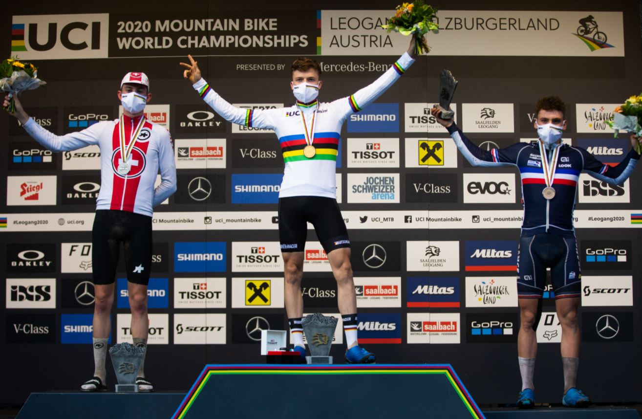 Il podio del Mondiale XCO Juniores 2020