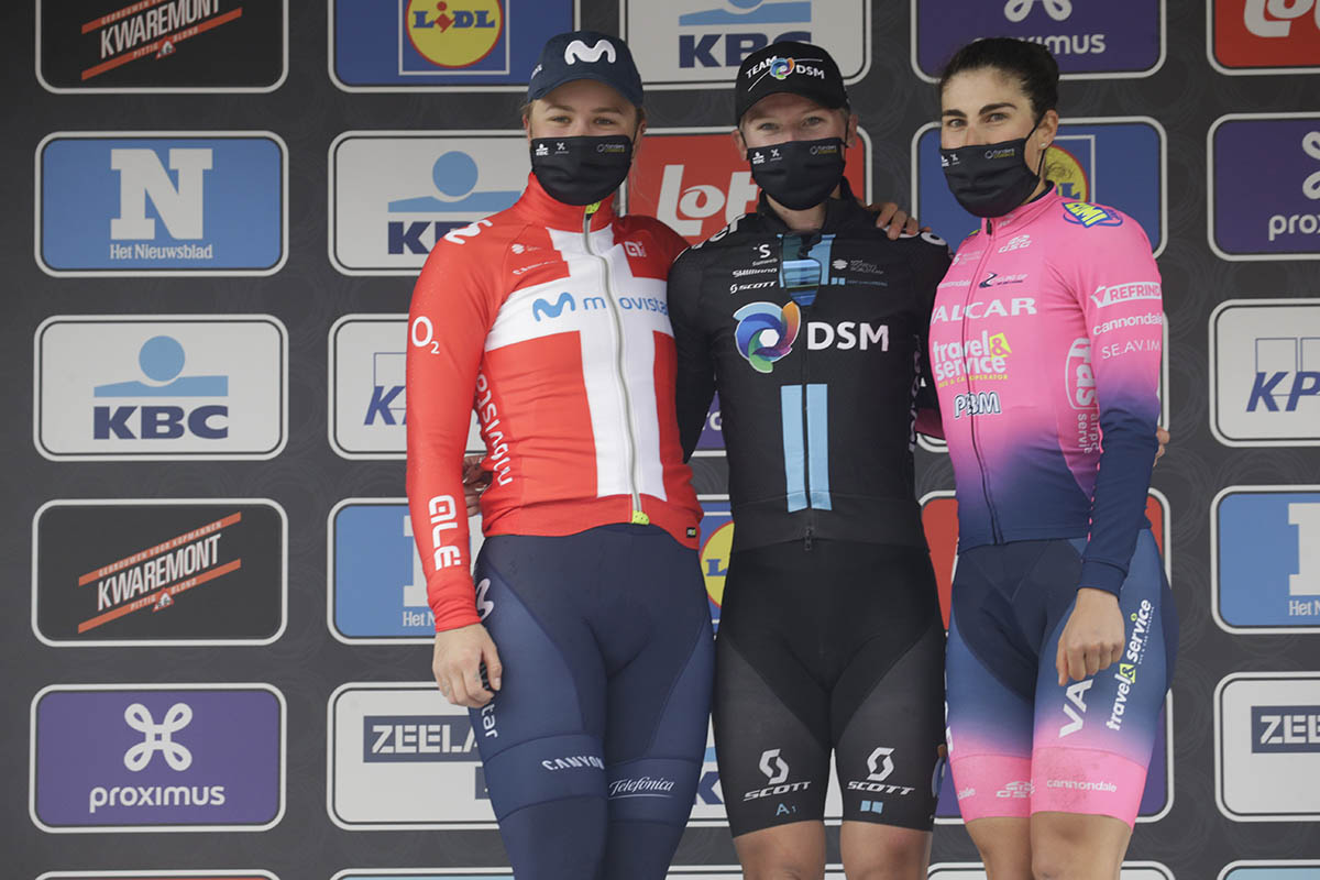 Il podio dello Scheldeprijs femminile 2021 (foto Cor Vos)