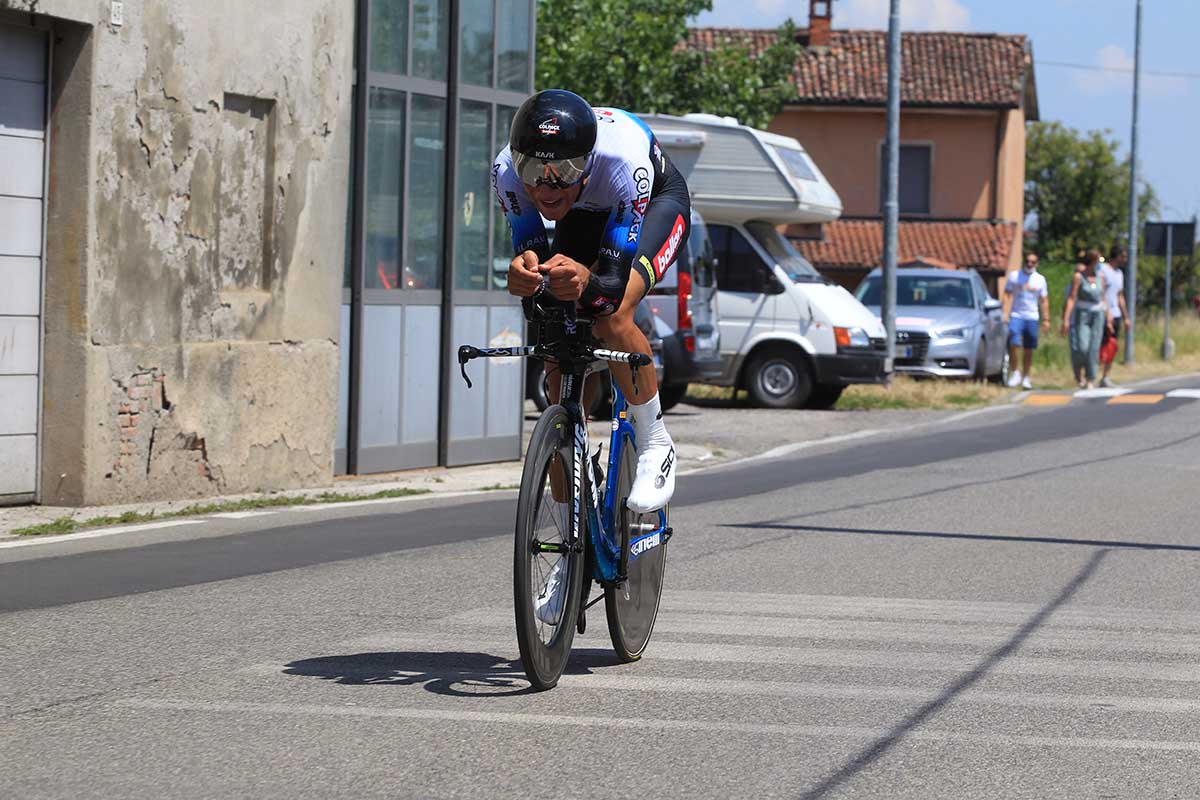 Filippo Baroncini in azione al Campionato Italiano a cronometro Under 23 a Romanengo (foto Fabiano Ghilardi)