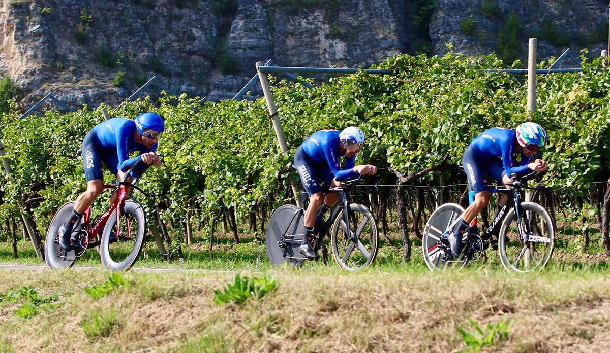 Ganna, Sobrero e De Marchi in azione all'Europeo Mixed Relay di Trento (foto Photobicicailotto)