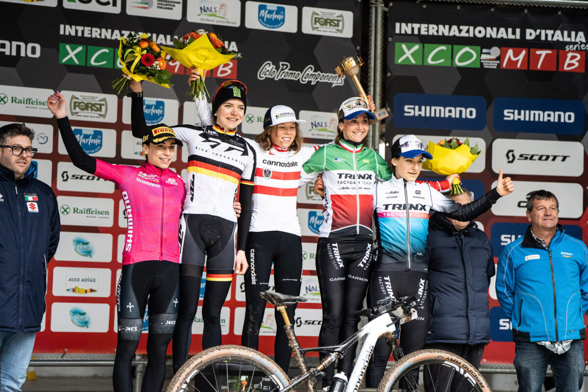 Il podio femminile di Nalles con Lechner e Marchet - Credit Alessio Pederiva
