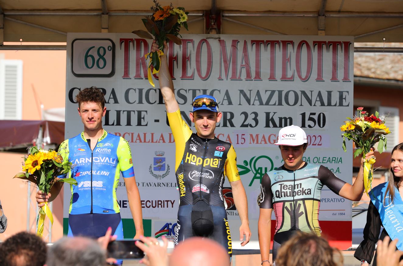 Il podio del 68° Trofeo Matteotti a Marcialla (foto Rodella)