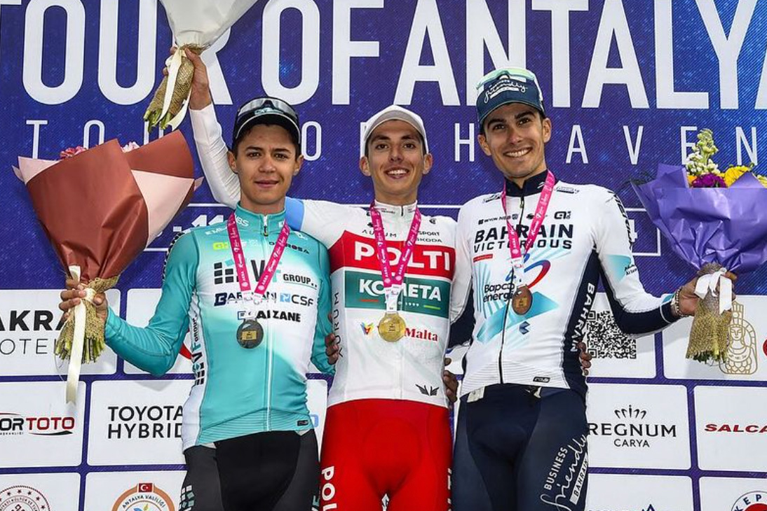 Piganzoli, Pinarello e Zambanini sul podio della terza tappa del Tour of Antalya - credit Sprint Cycling Agency