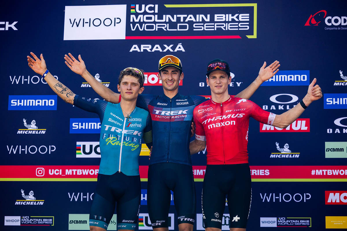 Il podio maschile dello short track U23 di Araxa - WHOOP UCI Mountain Bike World Series - Michal Cerveny