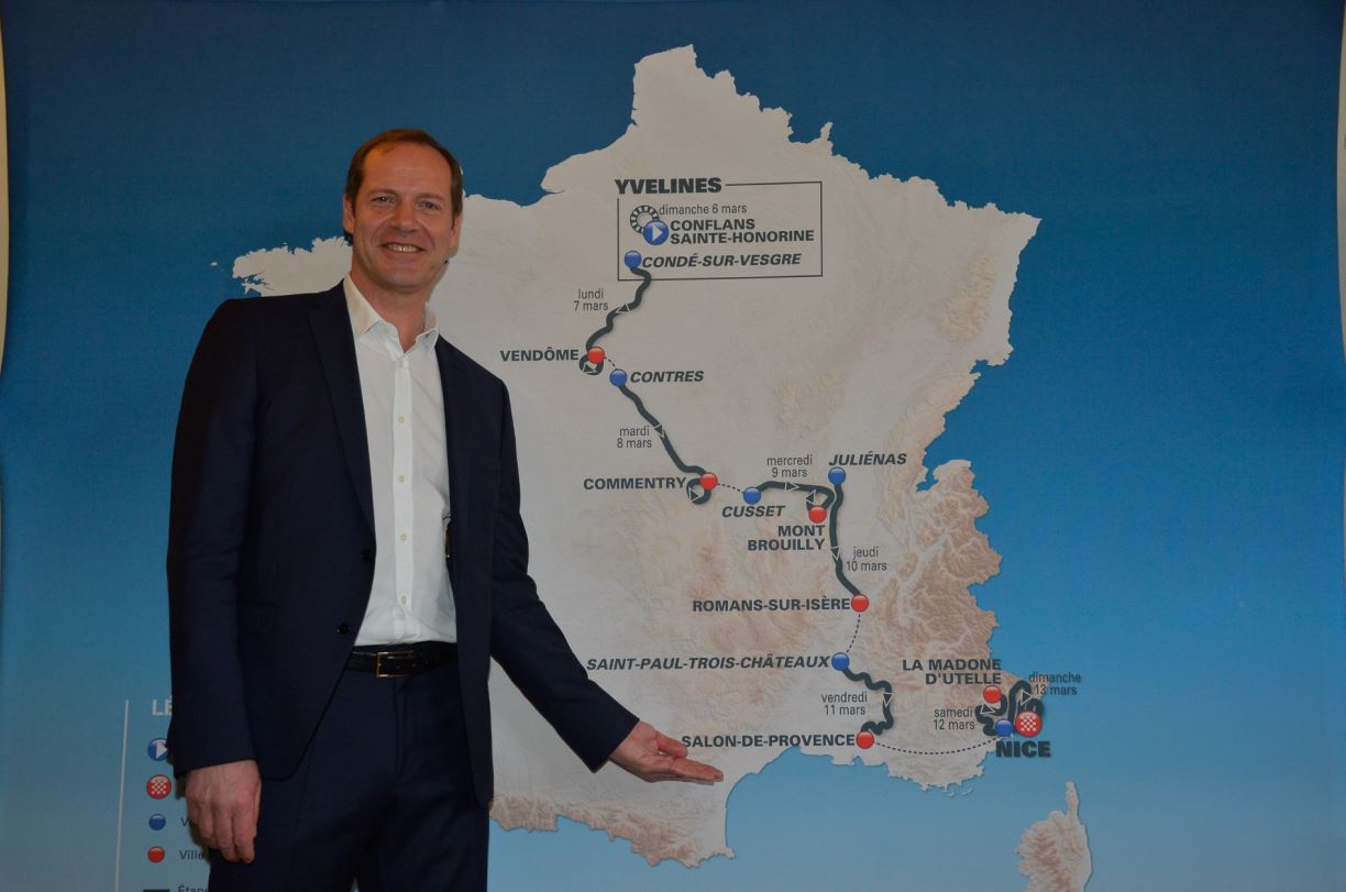 Christian Prudhomme alla presentazione del percorso della Parigi-Nizza (foto Aso/B.Bade DR)