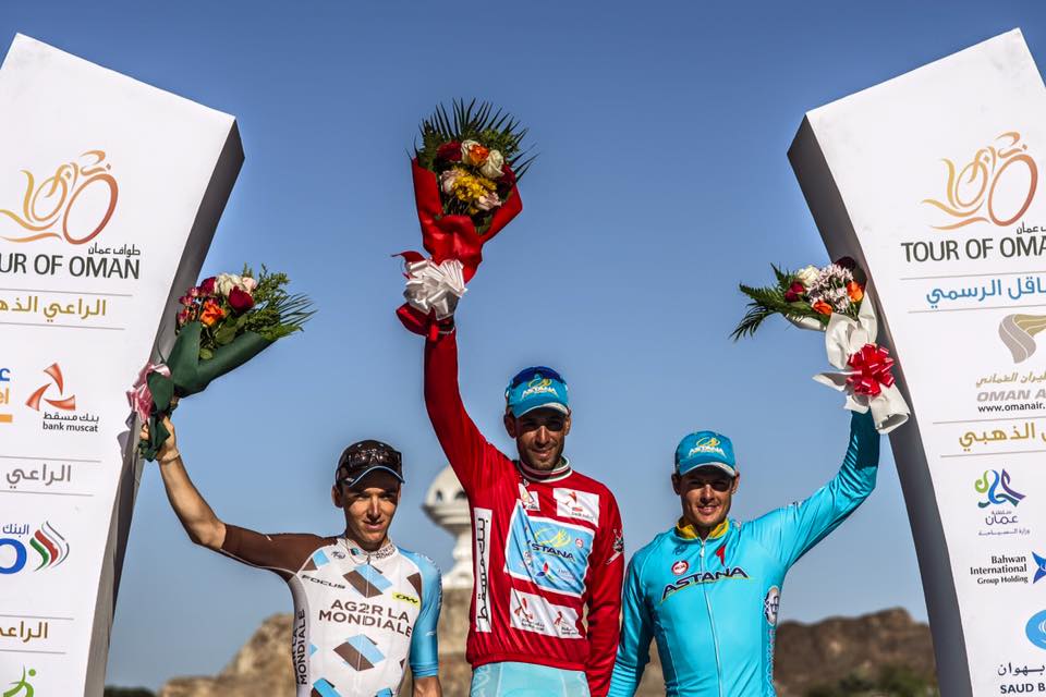 Il podio finale del Tour of Oman 2016 vinto da Vincenzo Nibali