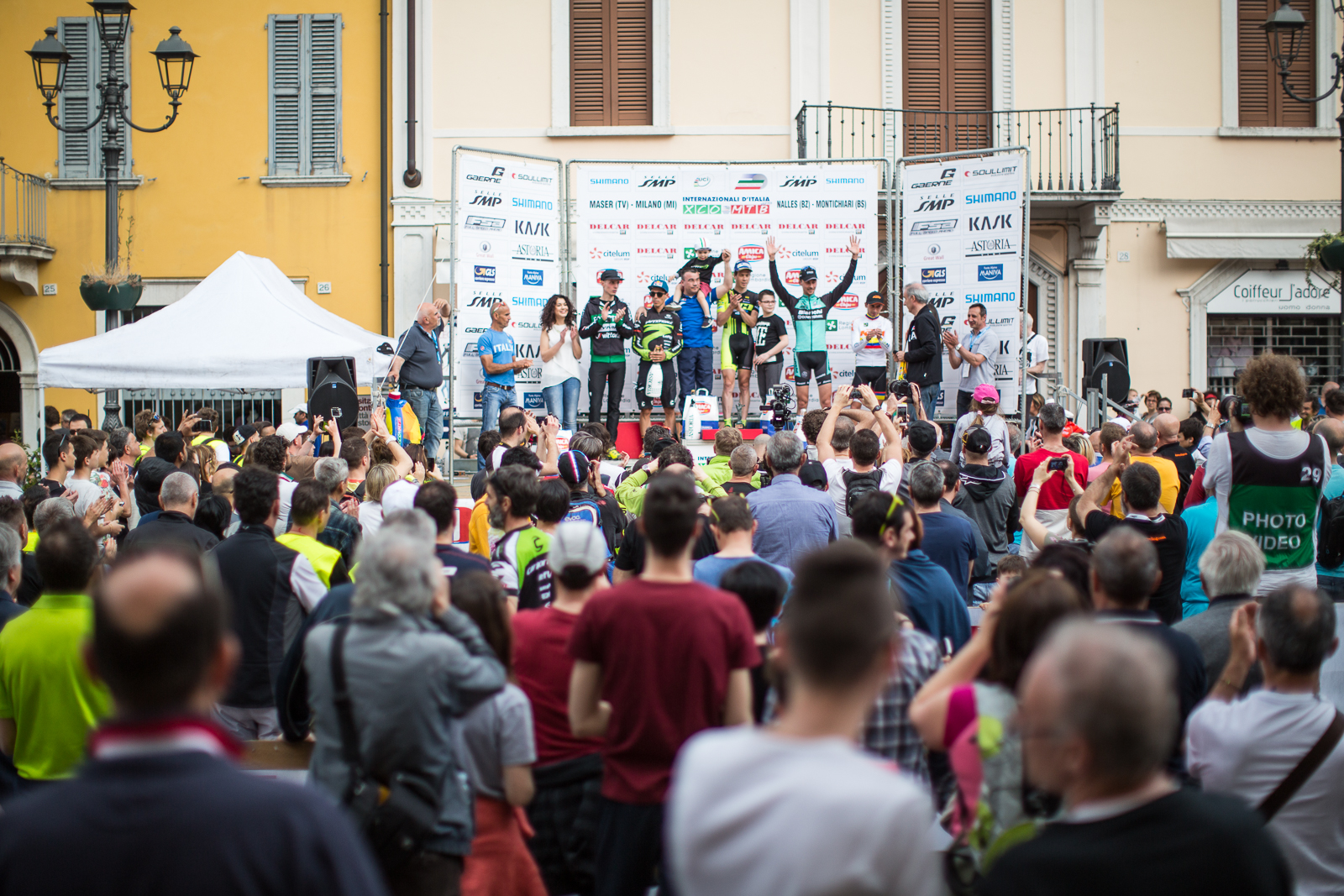 Il podio maschile Elite del Trofeo Delcar 2016