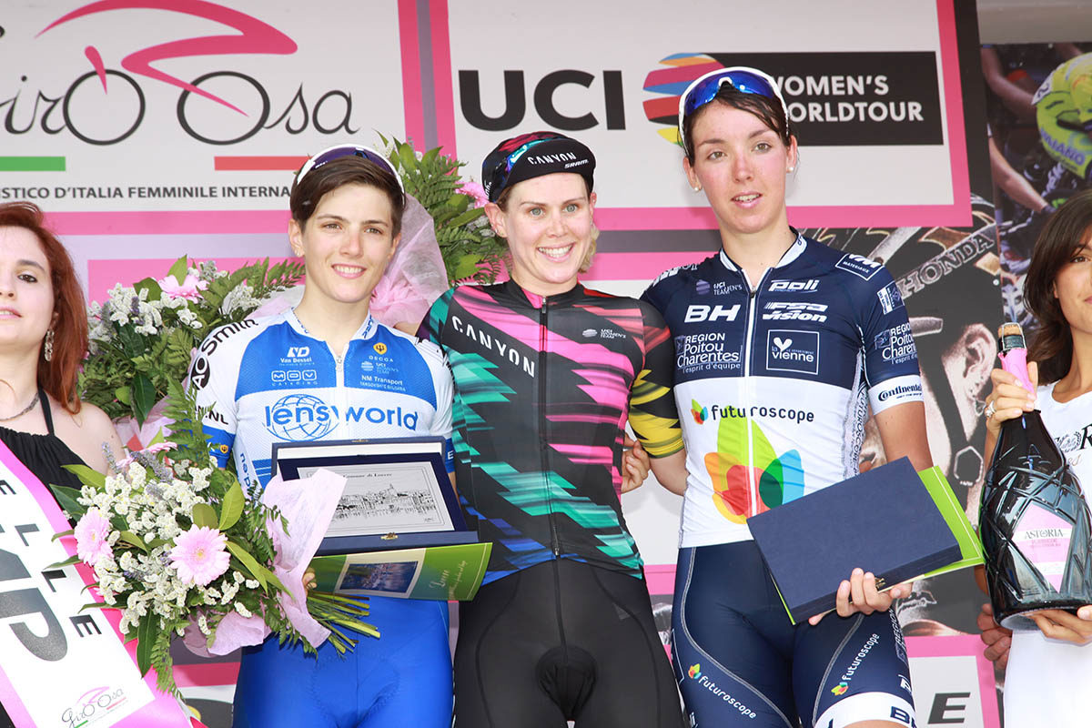 Il podio della quarta tappa del Giro Rosa 2016