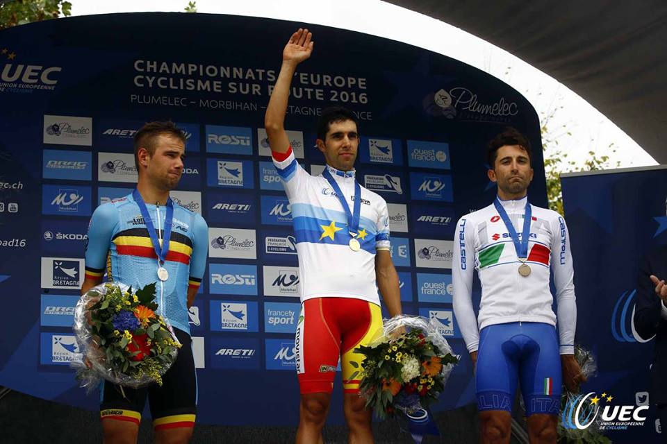 Il podio del Campionato Europeo a cronometro professionisti
