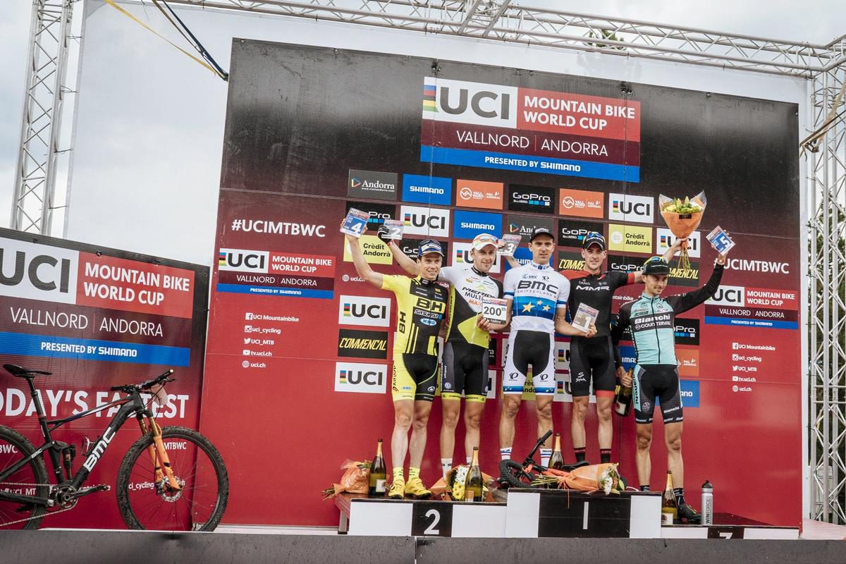 Il podio della Coppa del Mondo XCO Elite maschile 2016