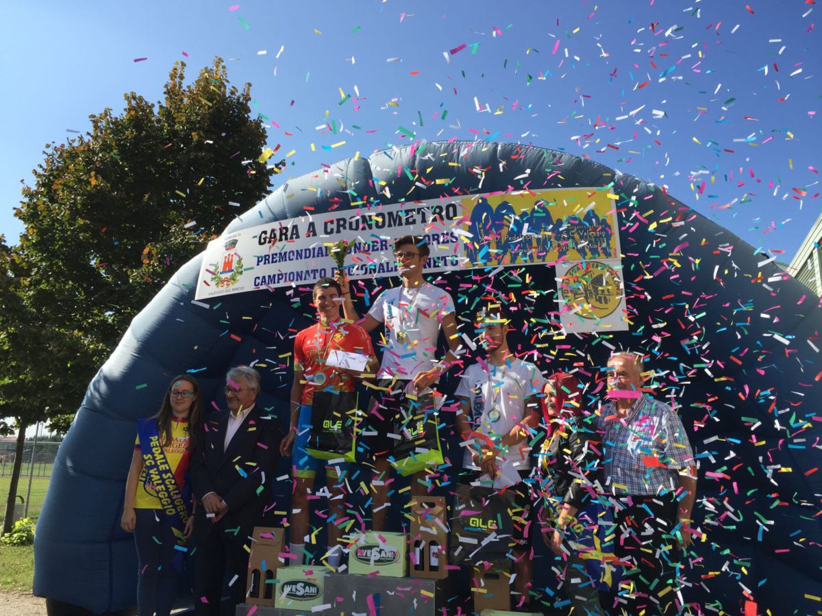 Il podio della cronometro Under 23 di Valeggio sul Mincio