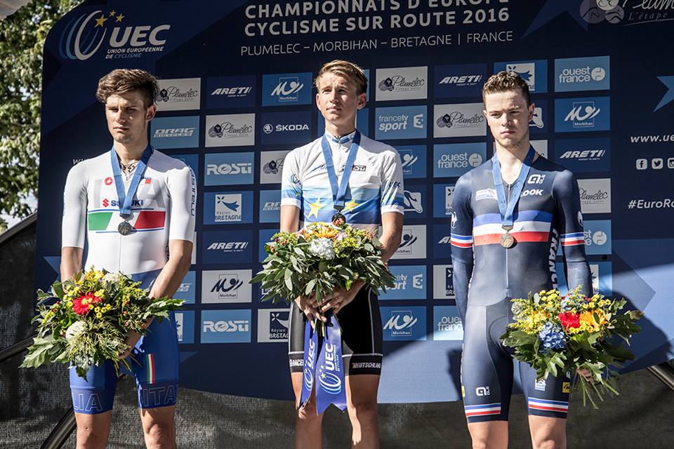 Il podio del Campionato Europeo a cronometro U23