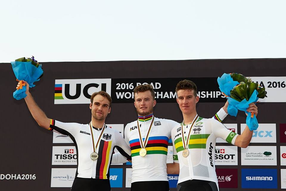 Il podio del Mondiale a cronometro Under 23 2016