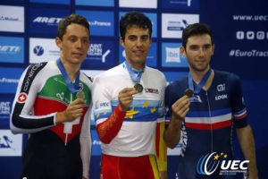 Il podio del Campionato Europeo Omnium